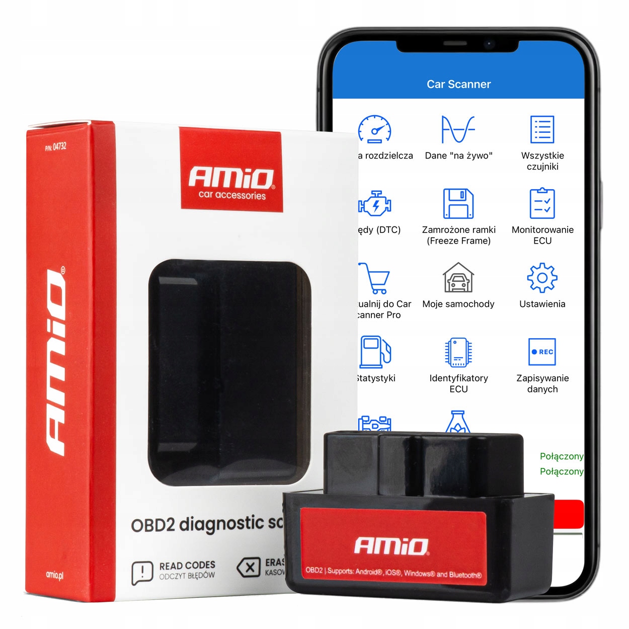 Interfejs diagnostyczny tester OBD2 Bluetooth mini AMiO