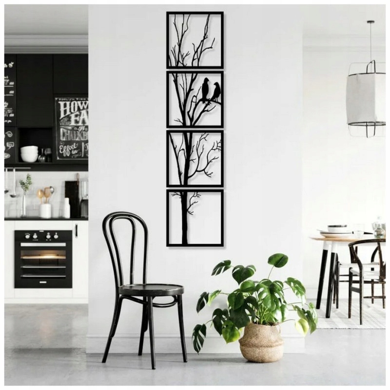 Moderný veľký obraz do obývacej izby, spálne, Vetva Vtákov, čierny, 240 x 60 cm