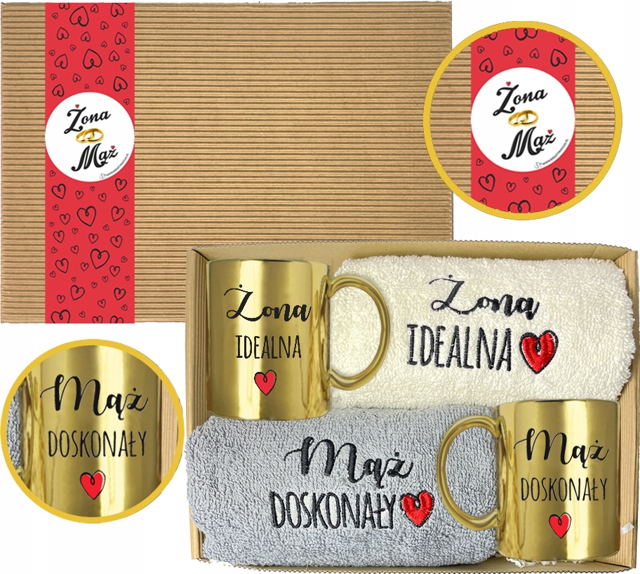 Zestaw Prezentowy Na Ślub Ślubny Wesele Dla Pary Kubki Ręczniki Box