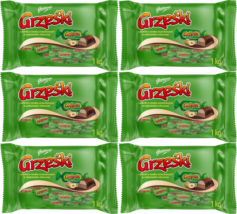 Goplana Cukierki Grześki o smaku orzechowym w czekoladzie mlecznej 1kg x6