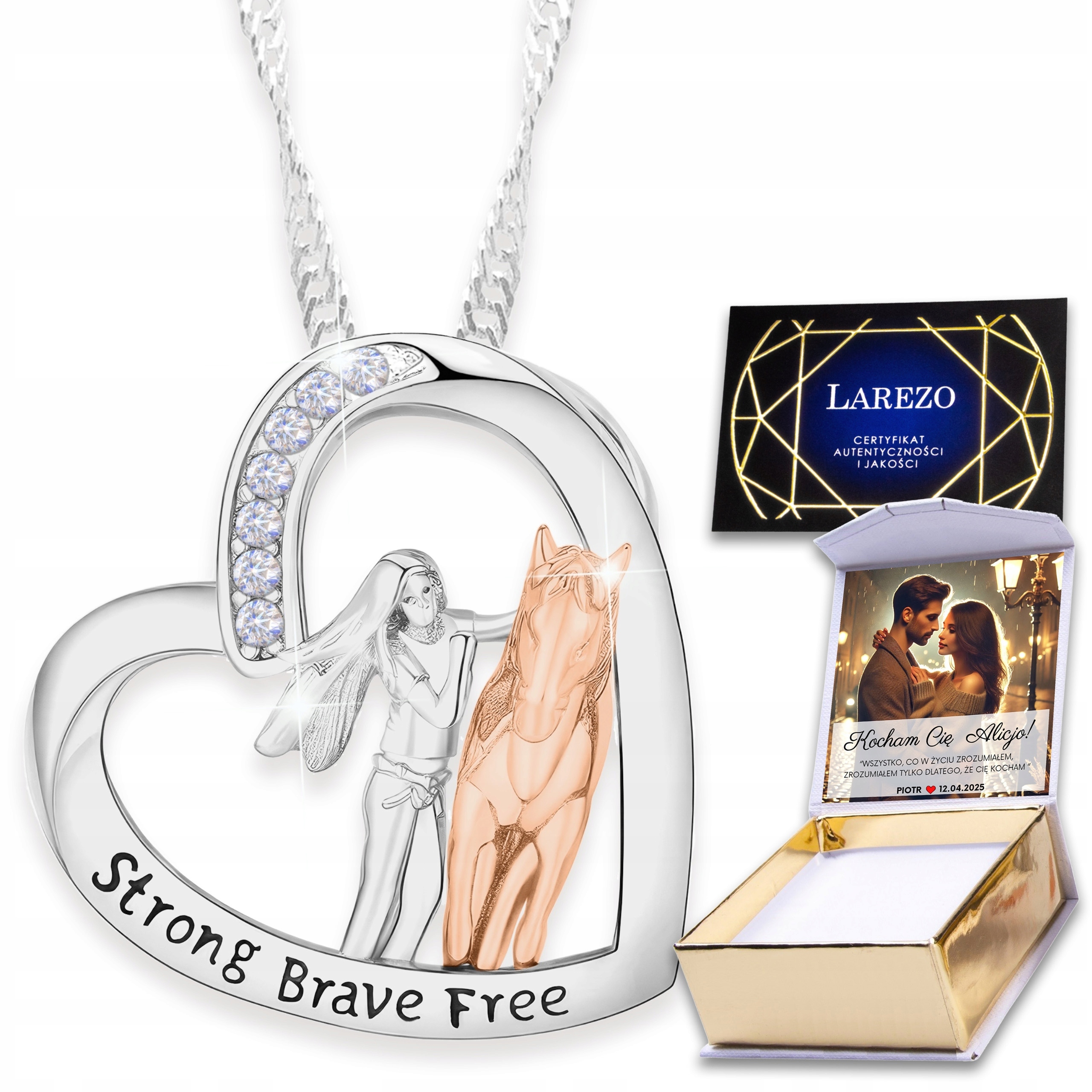 Stříbrný náhrdelník Žena s koněm Láska Zvířata Koník Kůň Potisk