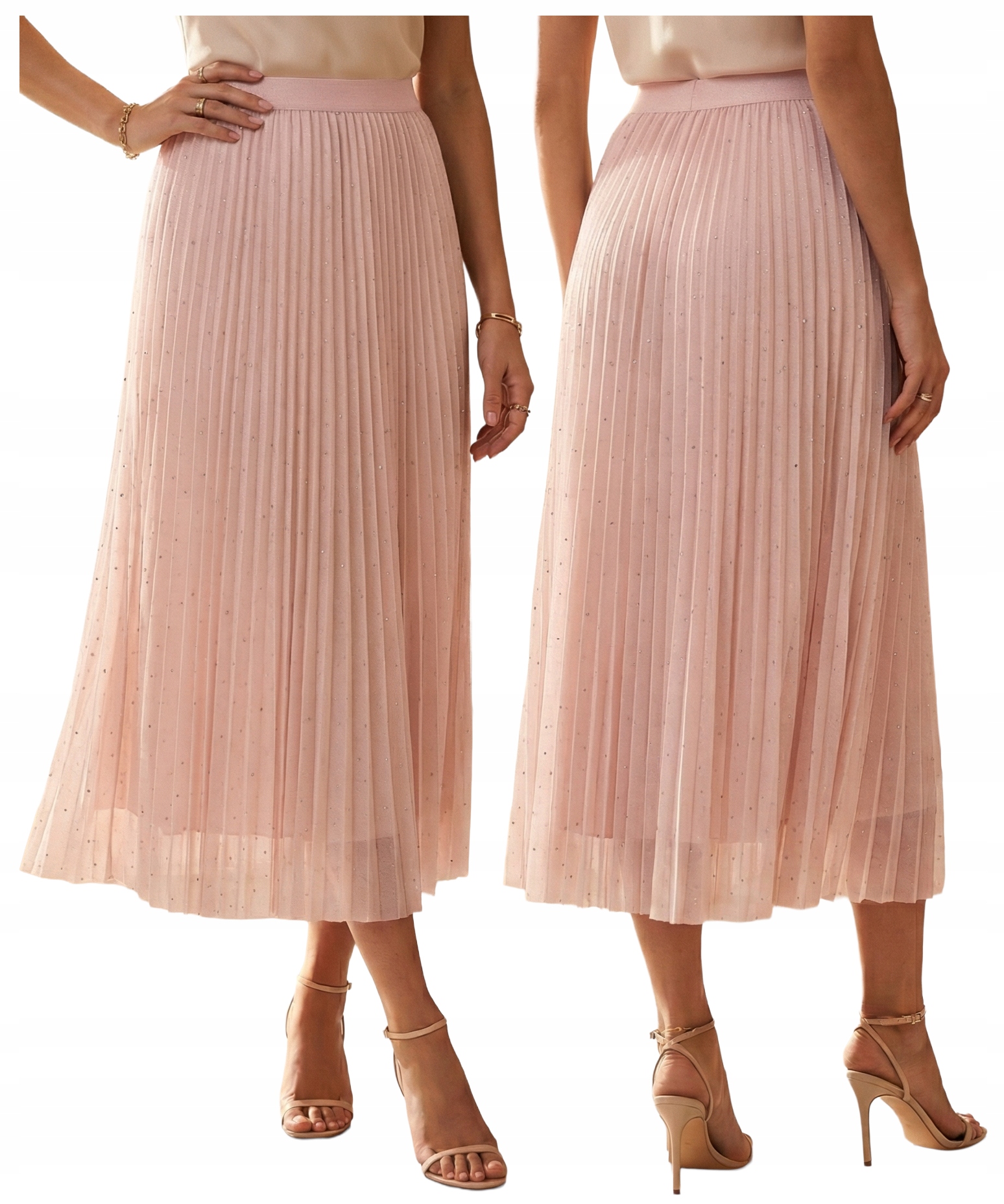 Elegantní růžová Sukně Plisovaná Midi gumička Šatonové Růže Glamour