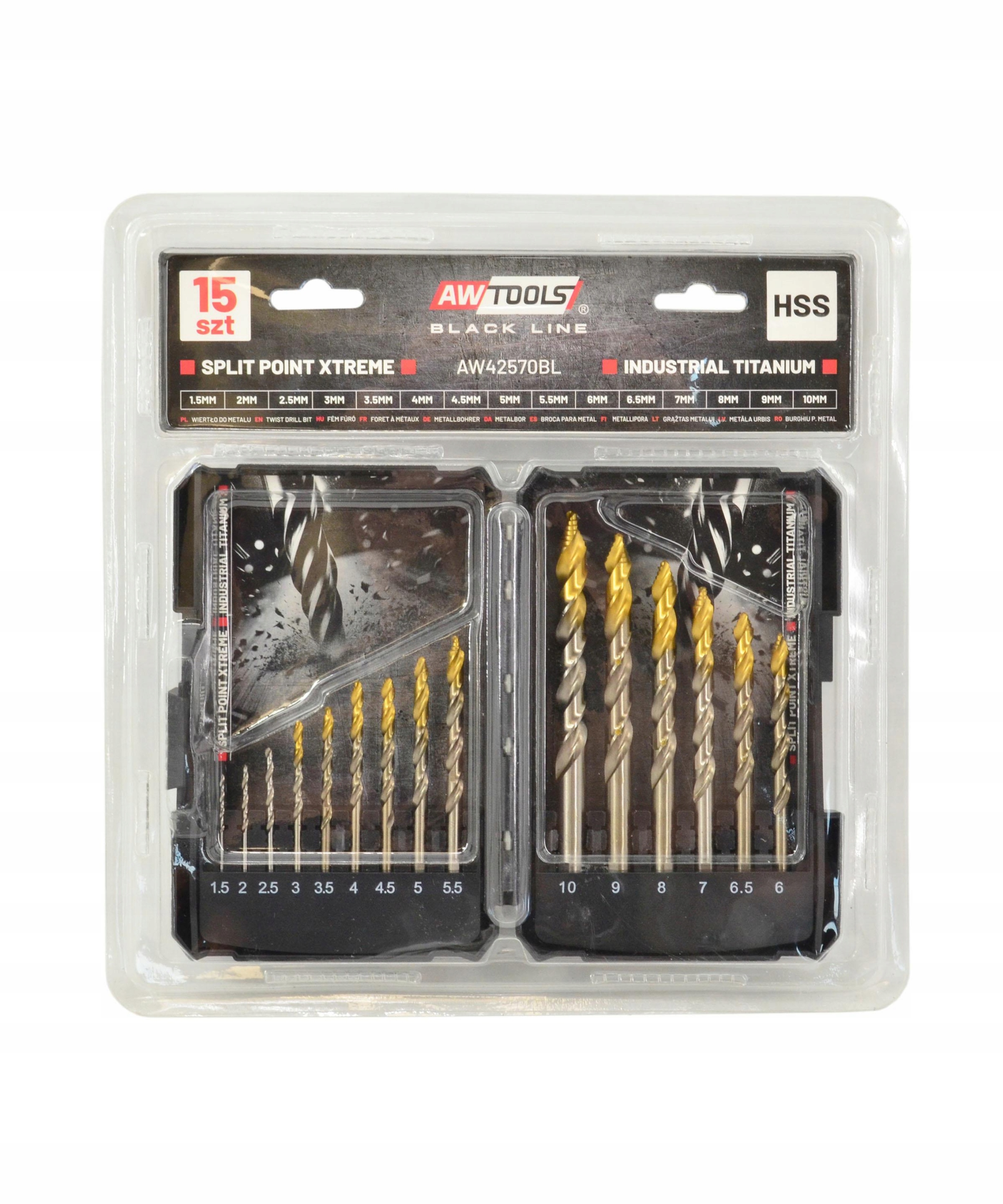 Awtools Vrták Vrtáků Do Kovu M2 HSS-TiN ks 1,5-10 mm Černá Linka