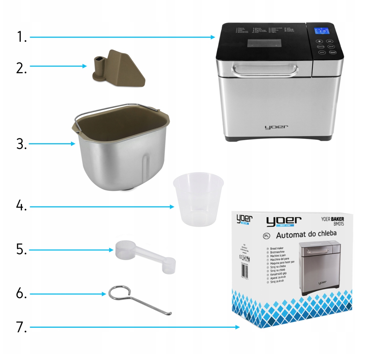 Automat do chleba Wypiekacz Yoer 19 prog. PRZEPISY Szerokość produktu 34.5 cm