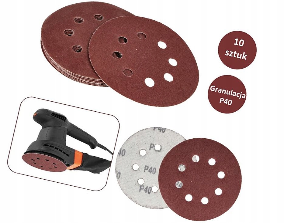 Papier Ścierny 125 Samoprzylepne Krążki Na Rzep Z Otworami Szlifierki P40