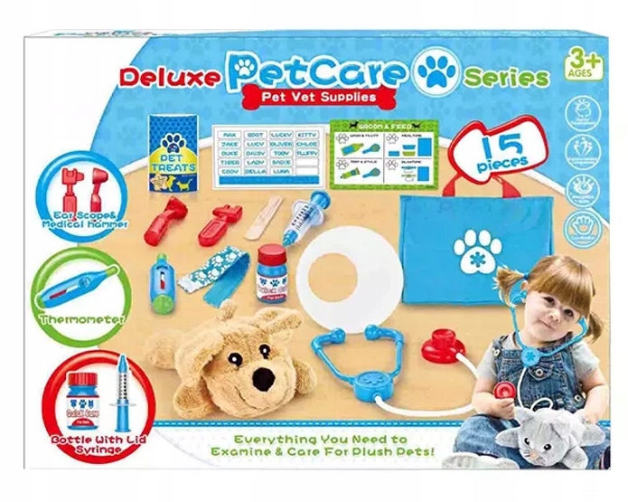 EDUKACYJNA ZABAWKA MAŁY WETERYNARZ LEKARZ Zestaw Akcesoria Pluszowy Pies Wiek dziecka 3 lata +