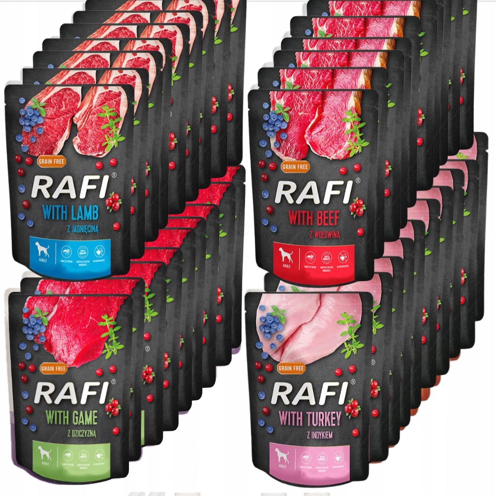 Mokra Karma Dolina Noteci Rafi Adult Bez Zbóż Saszetka MIX Smaków 24 x 300G