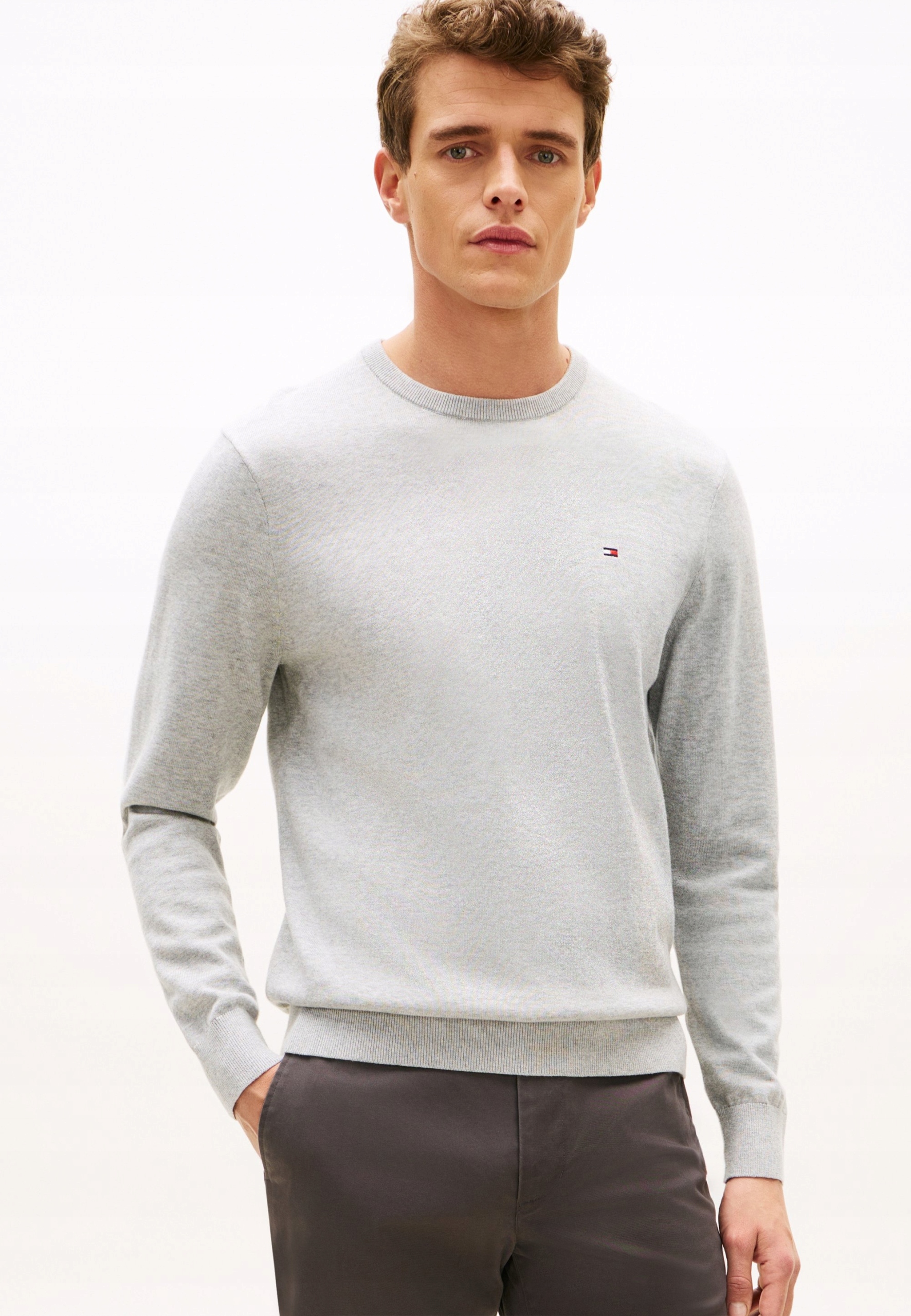 Tommy Hilfiger Šedý Pánský Svetr S Logem, Bavlněný, Velikost 6_C