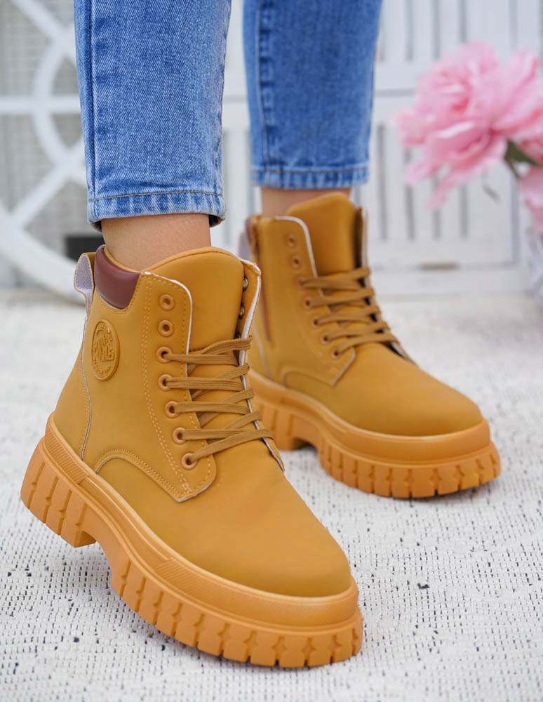 Botki Trapery Treckingowe Gruba Podeszwa Camel 40 Marka bez marki