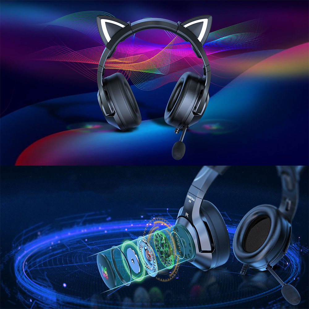 ONIKUMA K9 SŁUCHAWKI GAMINGOWE RGB Z KOCIMI USZAMI USZKAMI Z MIKROFONEM Model K9