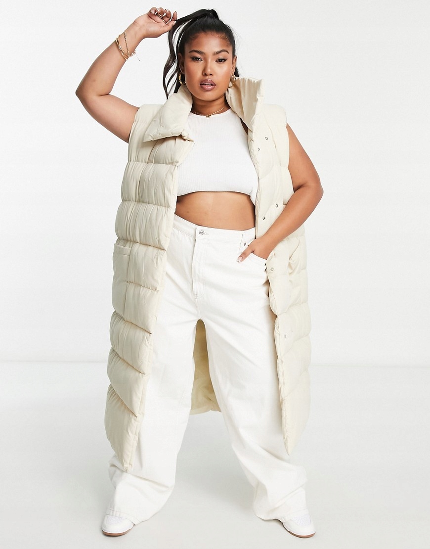 Threadbare Plus Kamiennobeżowy ocieplany bezrękawnik oversize 46 Rozmiar 46