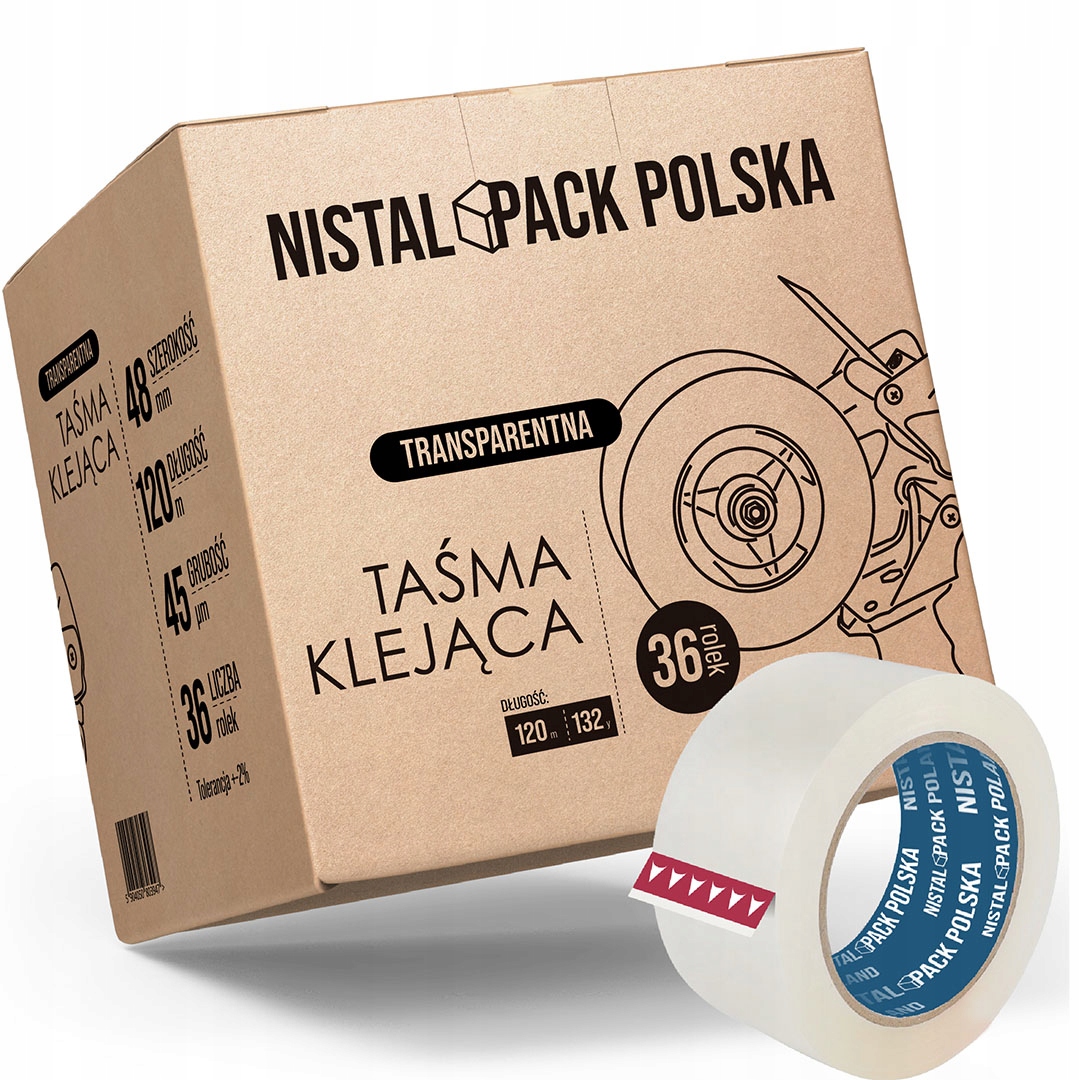Taśma klejąca pakowa przezroczysta samoprzylepna 48mm 120m 132y Karton x36