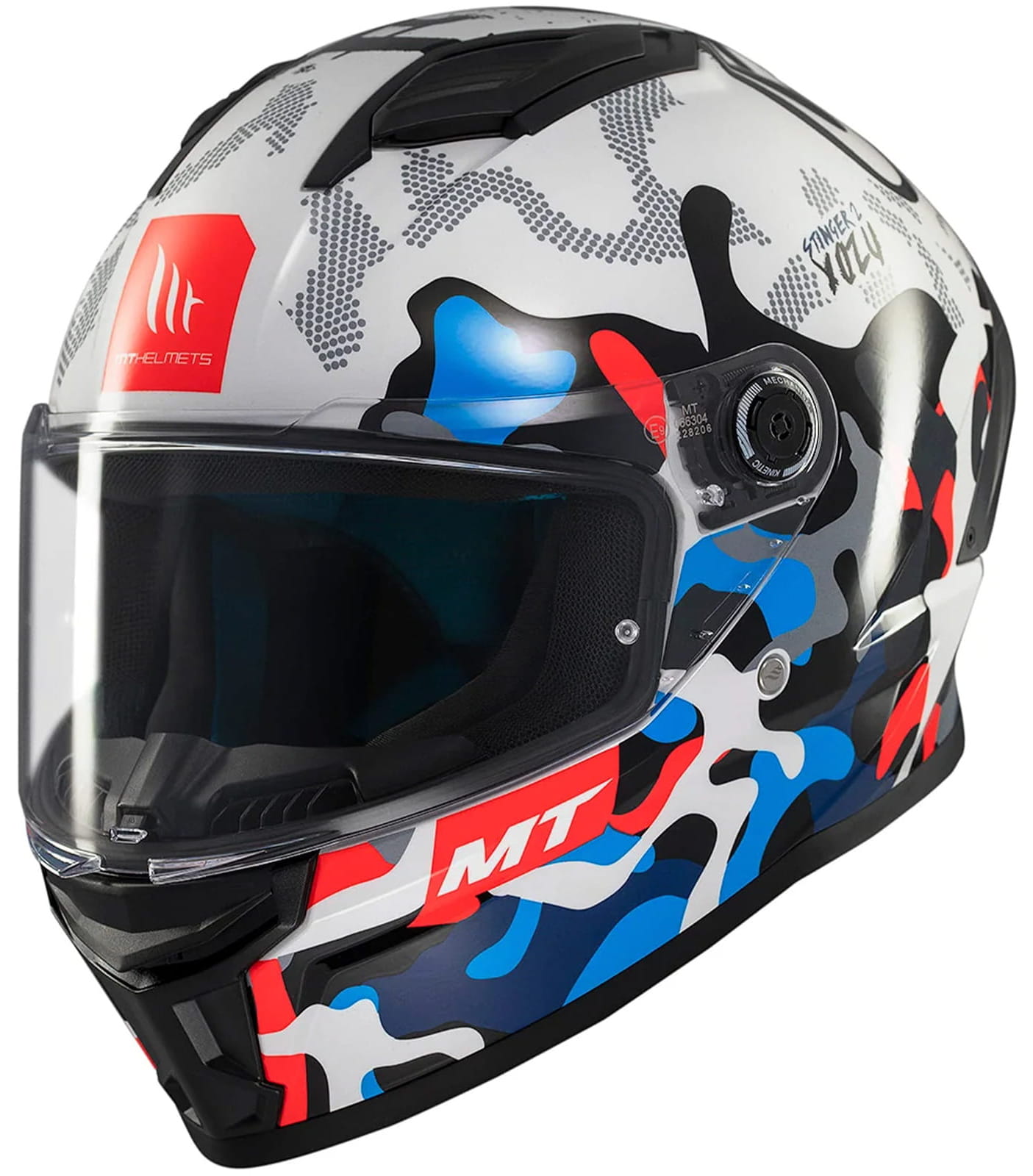 Mt Helmets Stinger 2 Yozu A7 White Red Blue Kask Motocyklowy Biały Czerwony