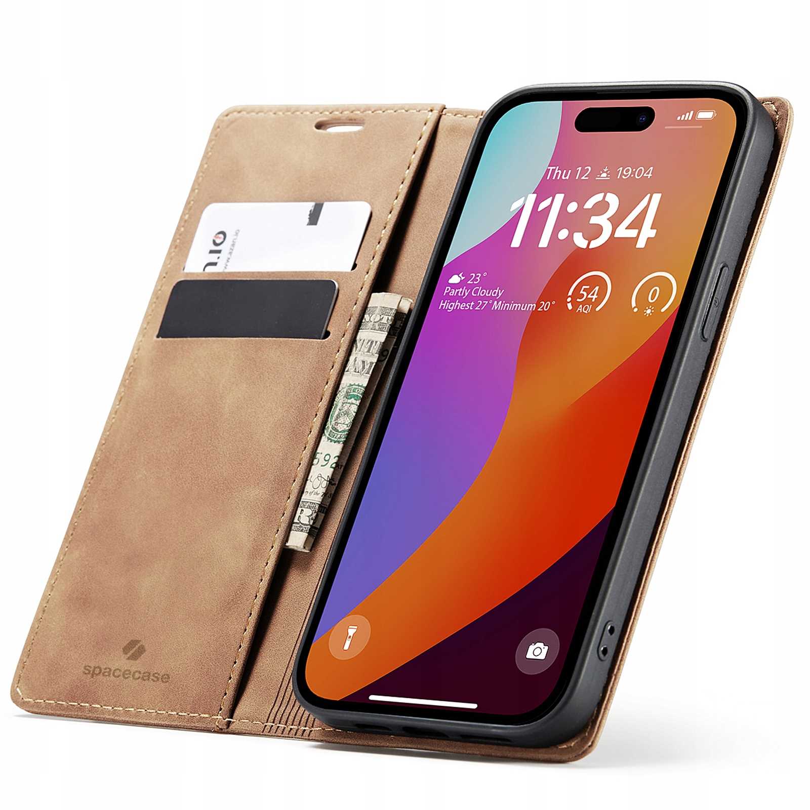Spacecase Peněženka Pouzdro na iPhone 15 Pro Max světle hnědá