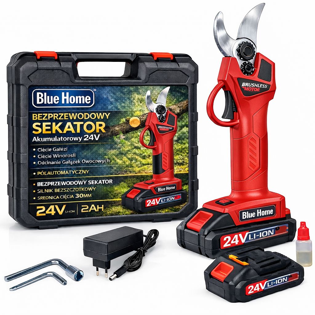 Sekator Akumulatorowy Nożyce Do Gałęzi Elektryczny Ogrodowy 2xAKU+Walizką