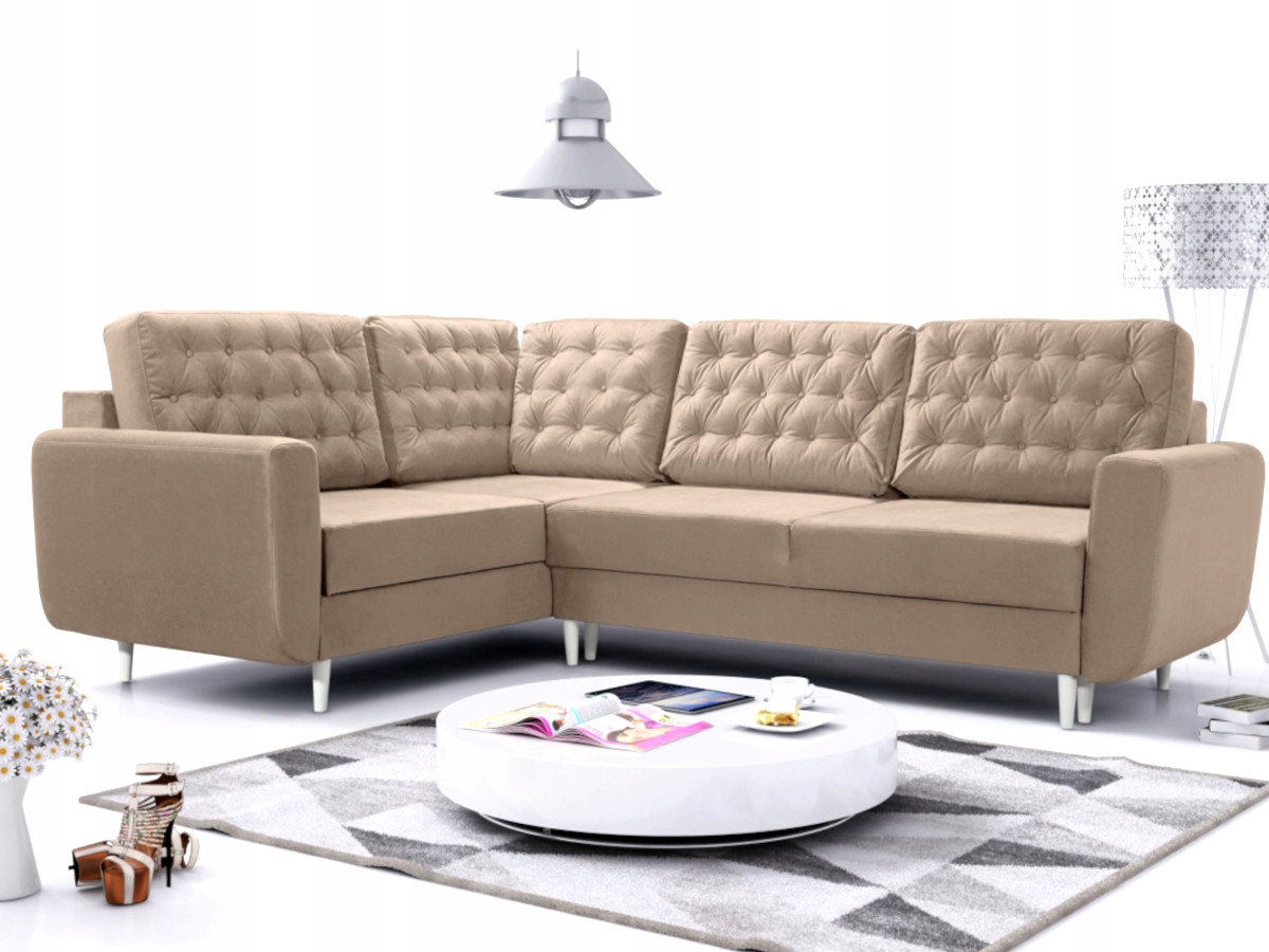 Prošívaný Rohová Sedací Souprava rozkládací 250×195 Vysoké nohy kontejner Kongo RBN07