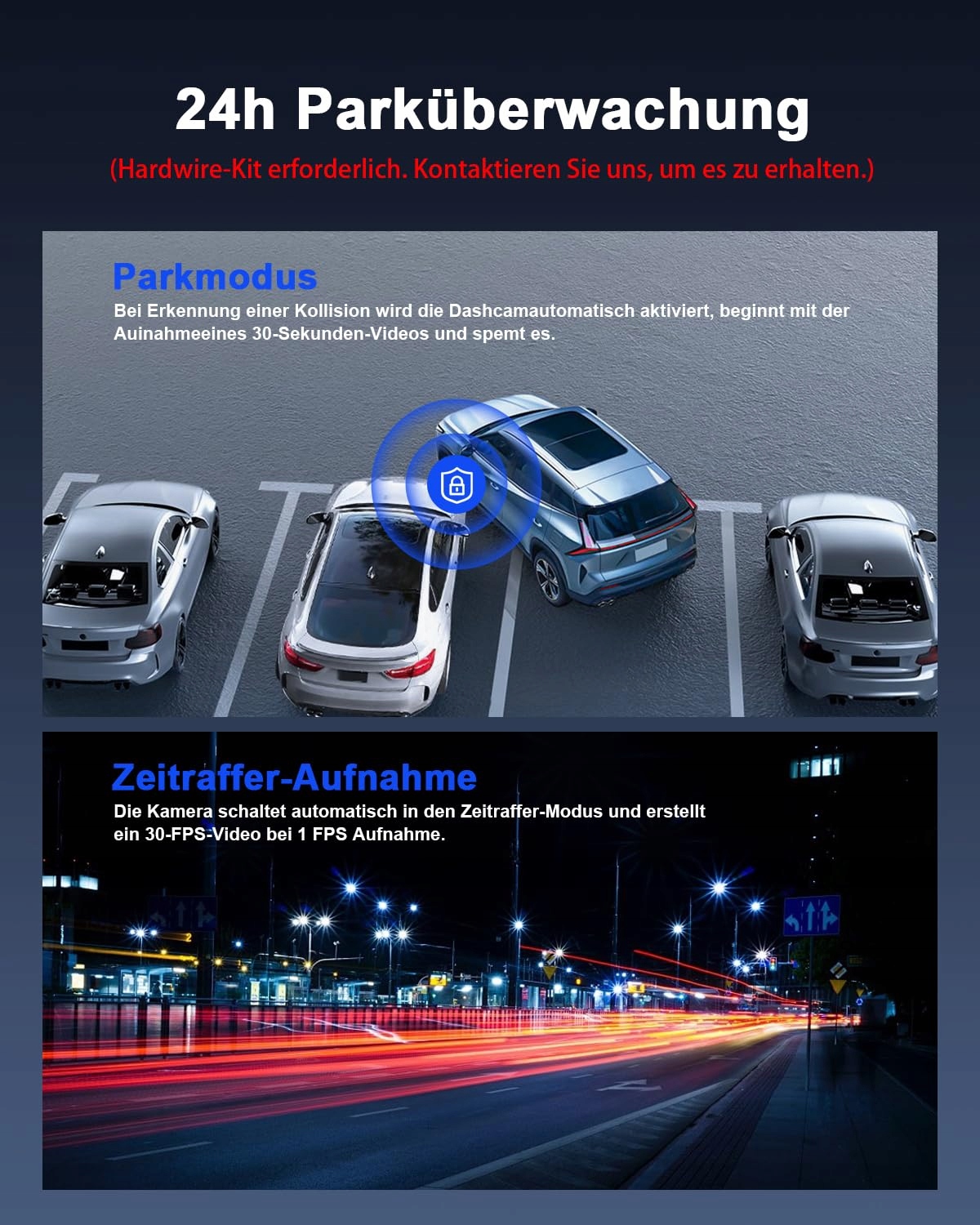 AVYLET Kamera Samochodowa 4K 1080P Przód Tył WiFi GPS Nocny Tryb 170° 150° — miniatura 6