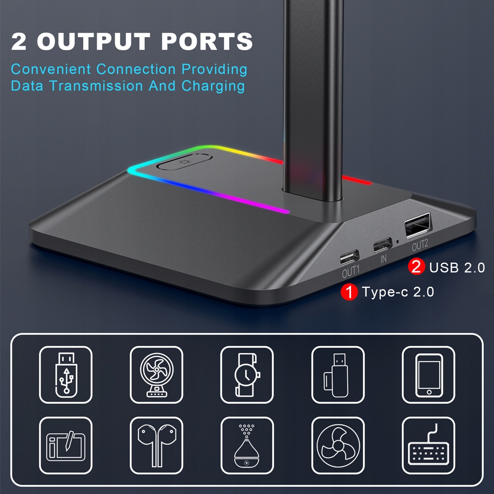 STOJAK STATYW NA SŁUCHAWKI GAMINGOWY NEW BEE PODŚWIETLENIE RGB LED USB HUB EAN (GTIN) 5906284000956