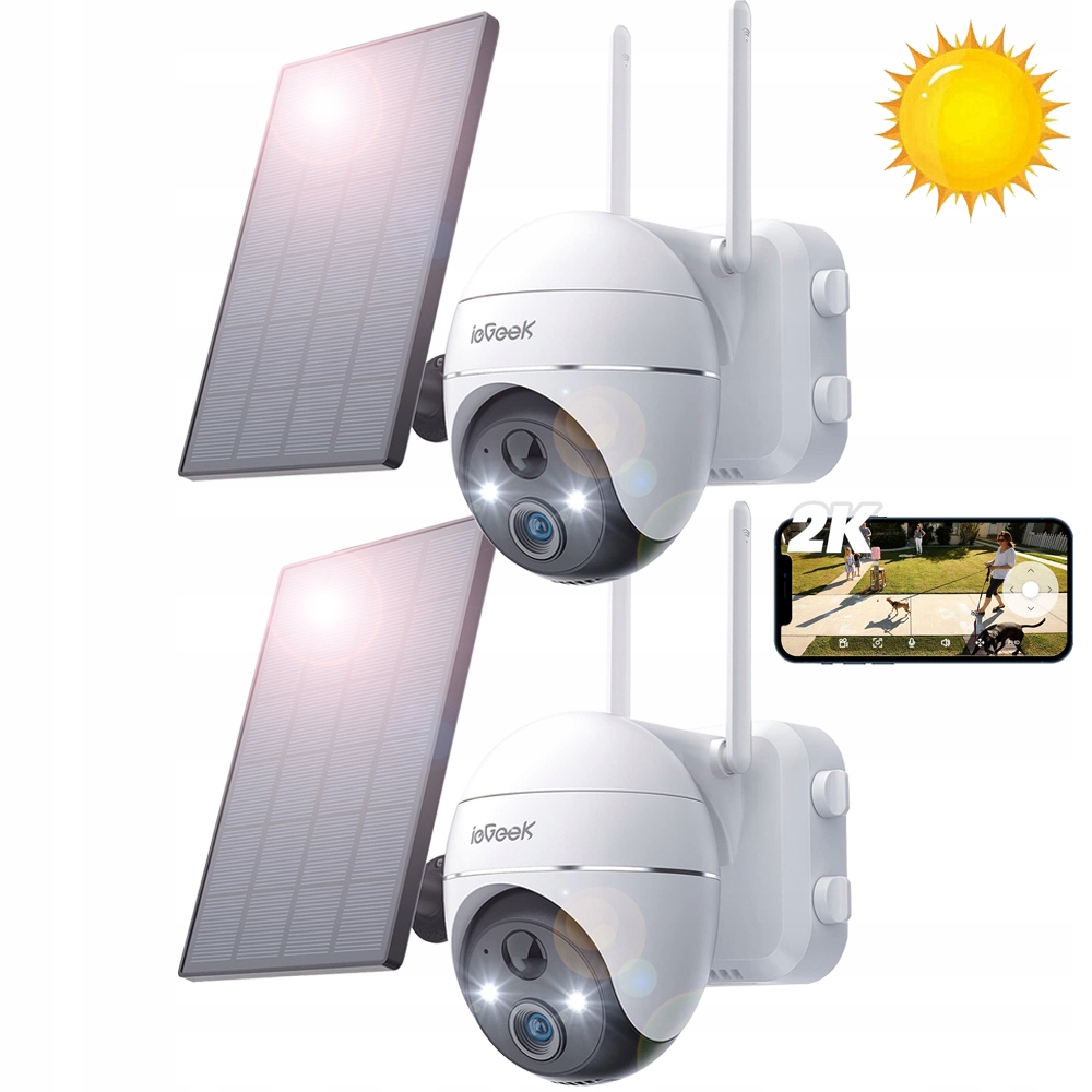 Solární Kamera Venkovní Otočná 3MPx WiFi Ip 4XZOOM Baterie Kamery 2ks