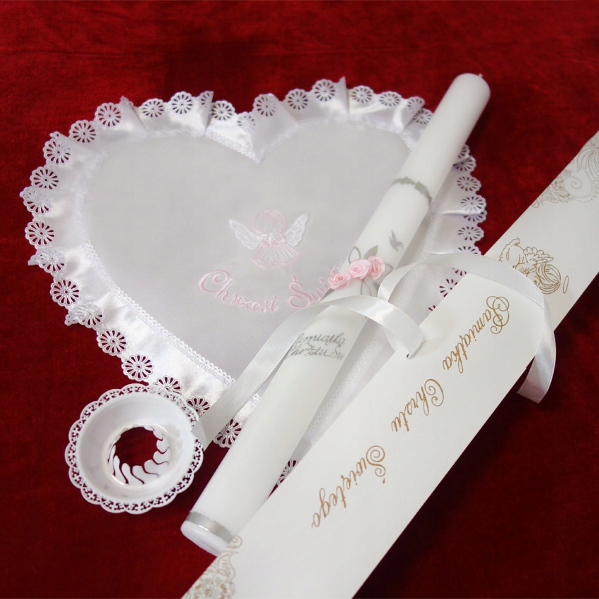 ZESTAW NA CHRZEST dla dziewczynki - szatka, świeca