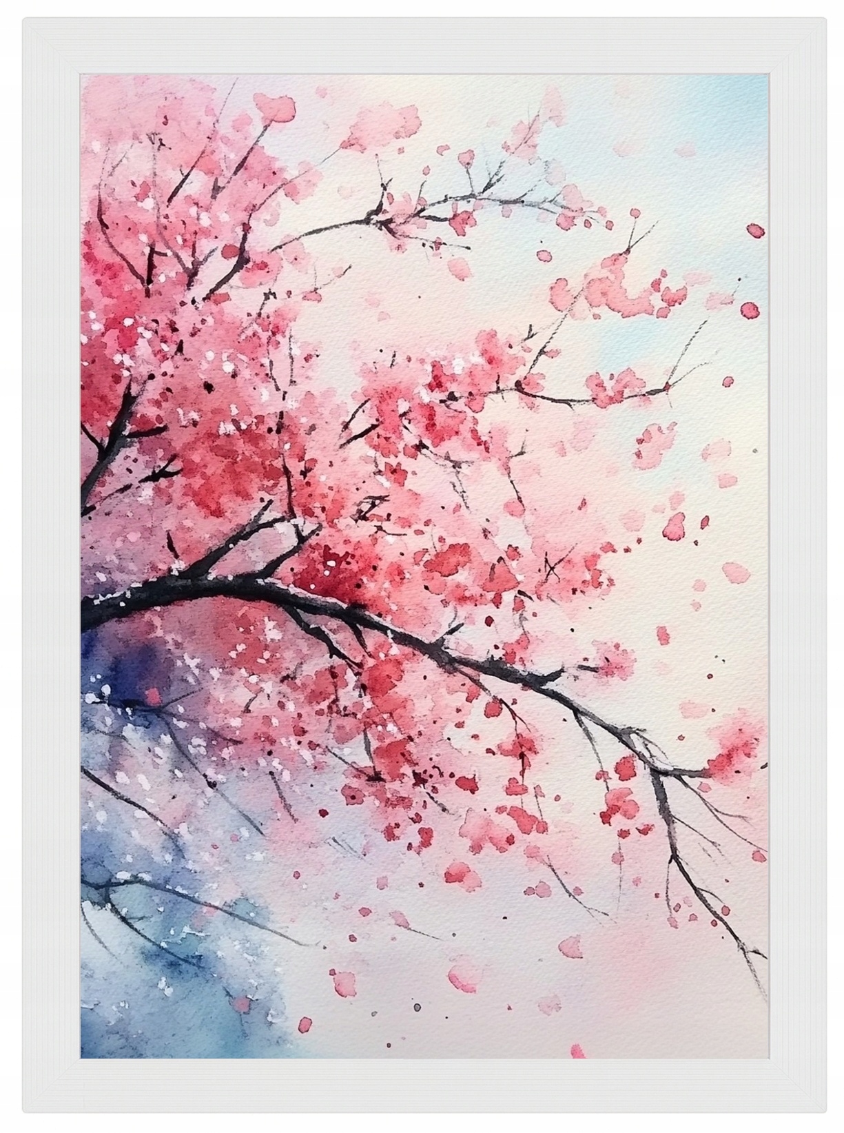 Plakát Rámeček Dřevo Akvarel Asie Japonsko Orientální Višeň Sakura 70x100