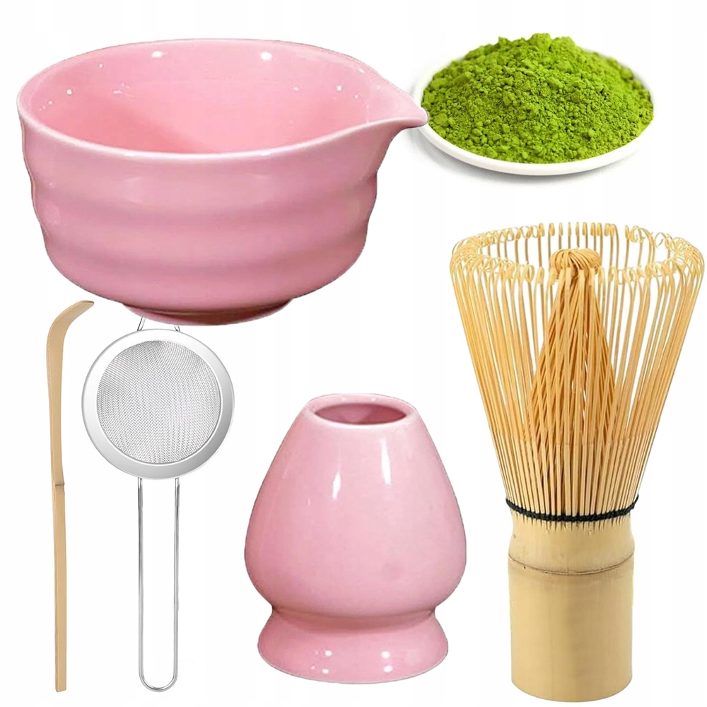 Levně 5-DÍLNÁ Bambusová Dárková Sada Na Čaj Matchy Chashaku Růžová