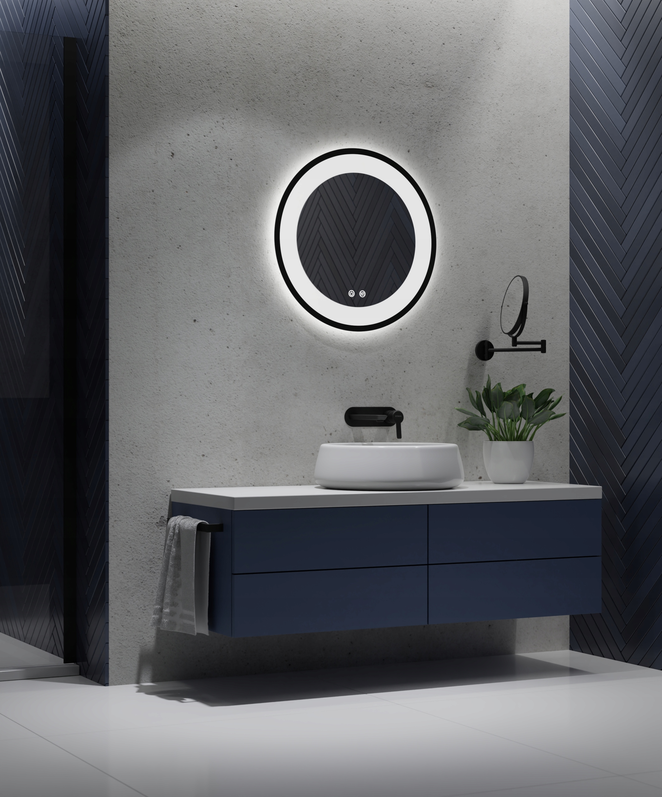 LUSTRO OKRĄGŁE LED W CZARNEJ RAMIE 60CM MEGA JASNE Wysokość 600 mm