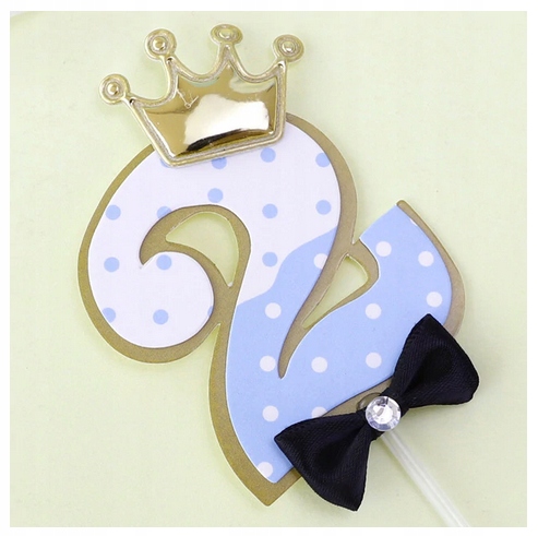 Topper urodzinowy na 2 urodziny niebieski złoty