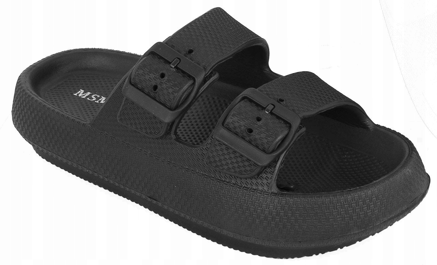 7553 CZARNE GUMOWE LEKKIE KLAPKI KLAMRY 39