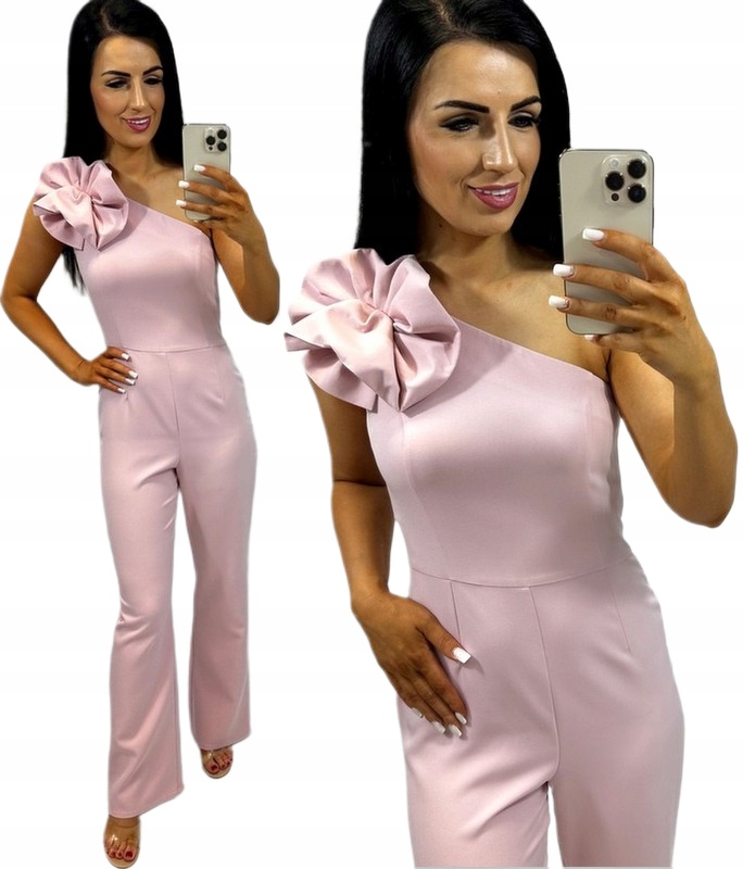 Dámská elegantní kombinéza na jedno rameno pro Svatební Hostina Růžová s růží S