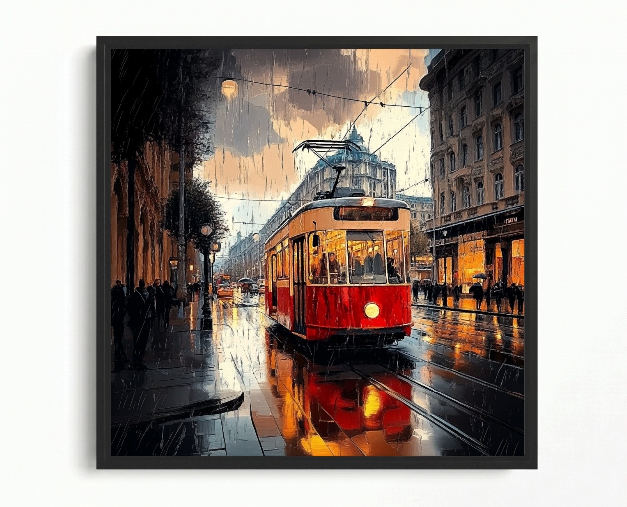 Obraz Rám Americký Box Město Ulice Déšť Tramvaj Doprava Cestování 60x60