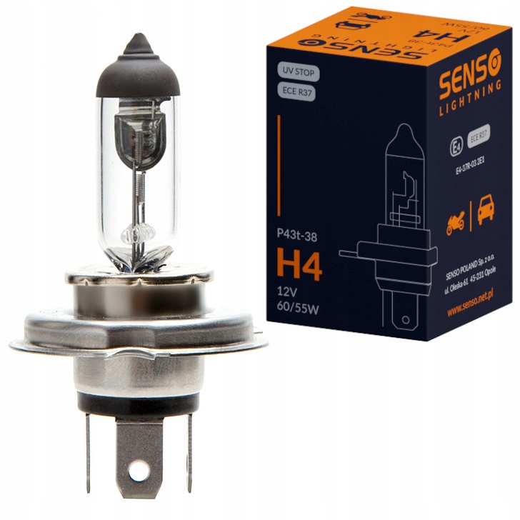 

Żarówka Senso H4 12V 60/55W PX43t Homologacja E4