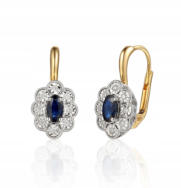 

Złote 585 Kolczyki Szafir I Diamenty Patentka