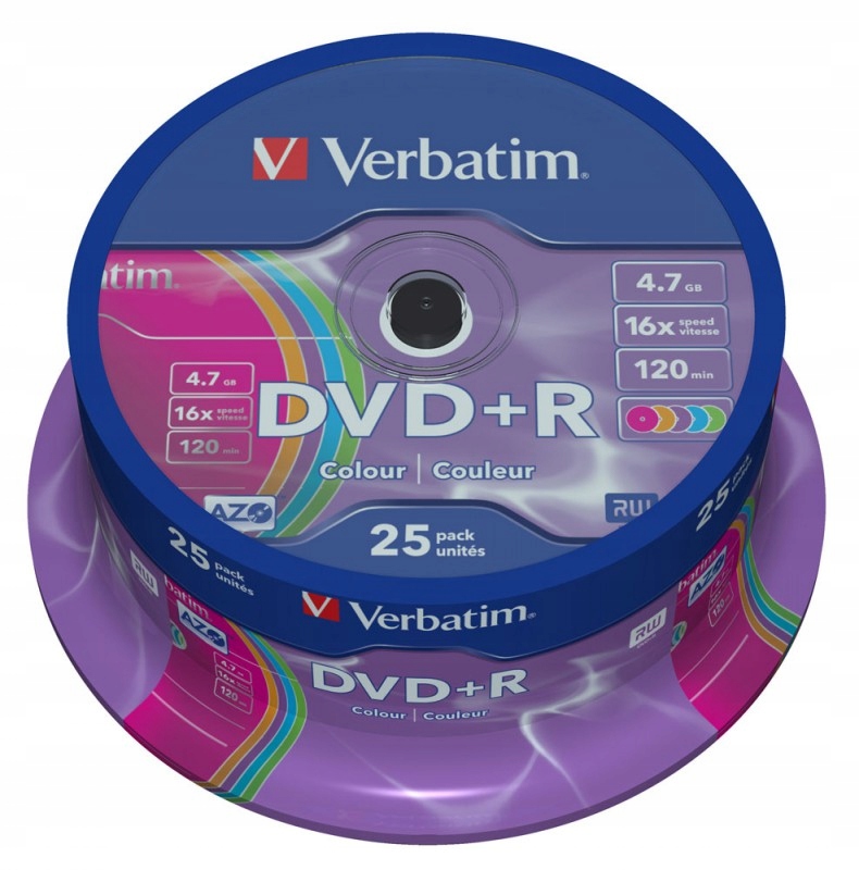 

Verbatim Dvd+r 4,7GB Colour Kolorowe Cake Box 25