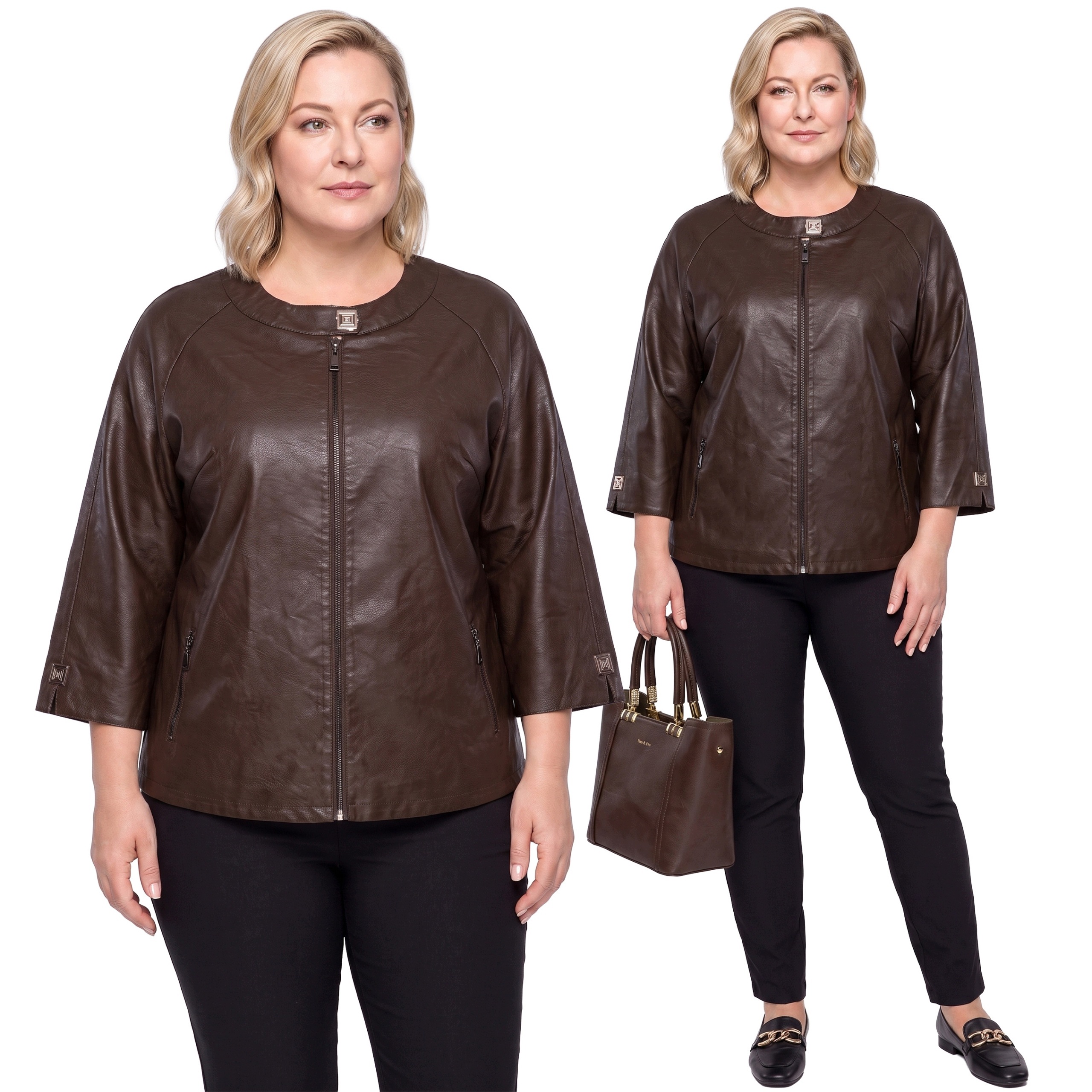 Hnědá bunda se zlatým zapínáním plus size velikost 50