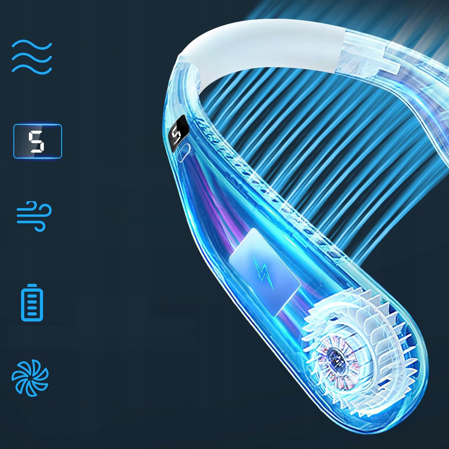 WENTYLATOR WIATRAK NA SZYJĘ PRZENOŚNY KLIMATYZATOR BEZPRZEWODOWY 5 PRĘDKOŚĆ Marka Bedee