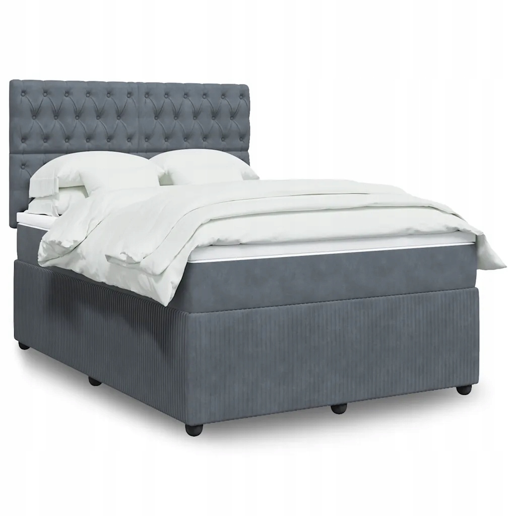 vidaXL Box spring postel s matrací tmavě šedá 140x200 cm samet