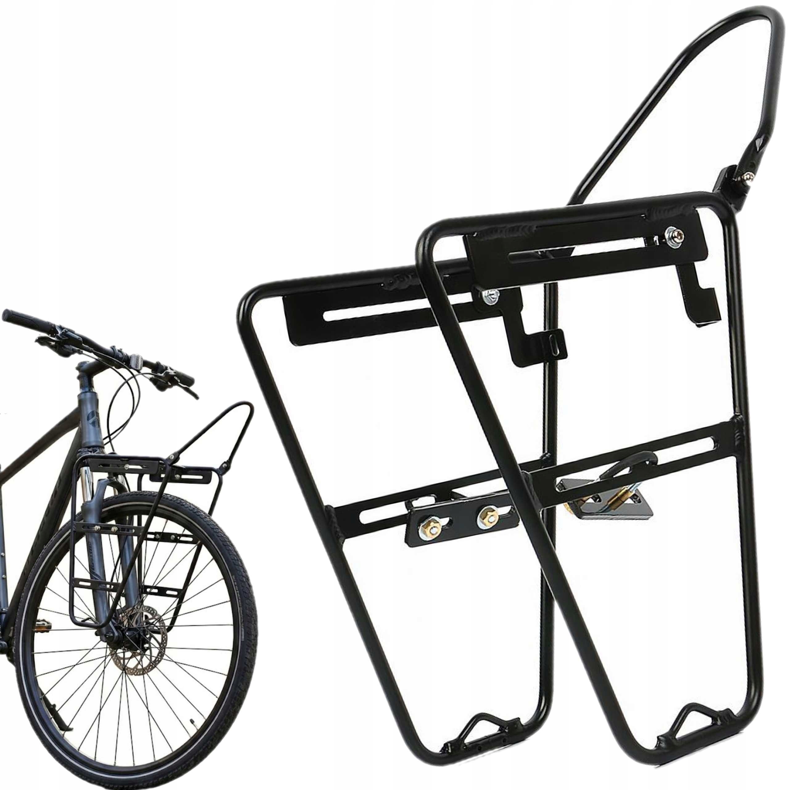 Bagażnik rowerowy aluminiowy pod sakwy kosz przód widelec amortyzator 26 28