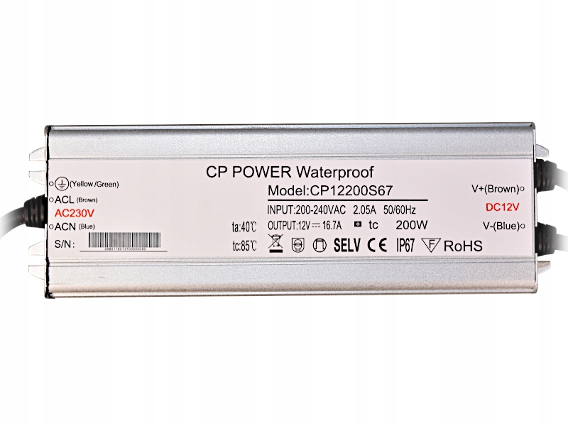 Profesionální montážní napájecí zdroj 12V 16,7A Slim, vodotěsný Výkon 200 W
