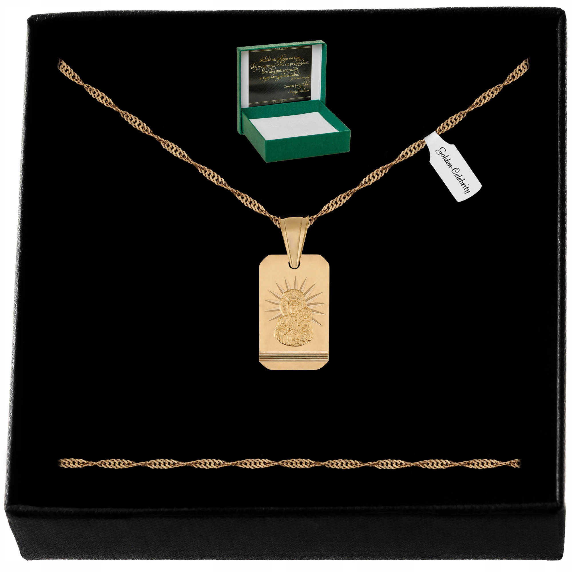 ZŁOTY ŁAŃCUSZEK + MEDALIK MATKA BOSKA 925/585 + GRAWER PREZENT NA KOMUNIĘ