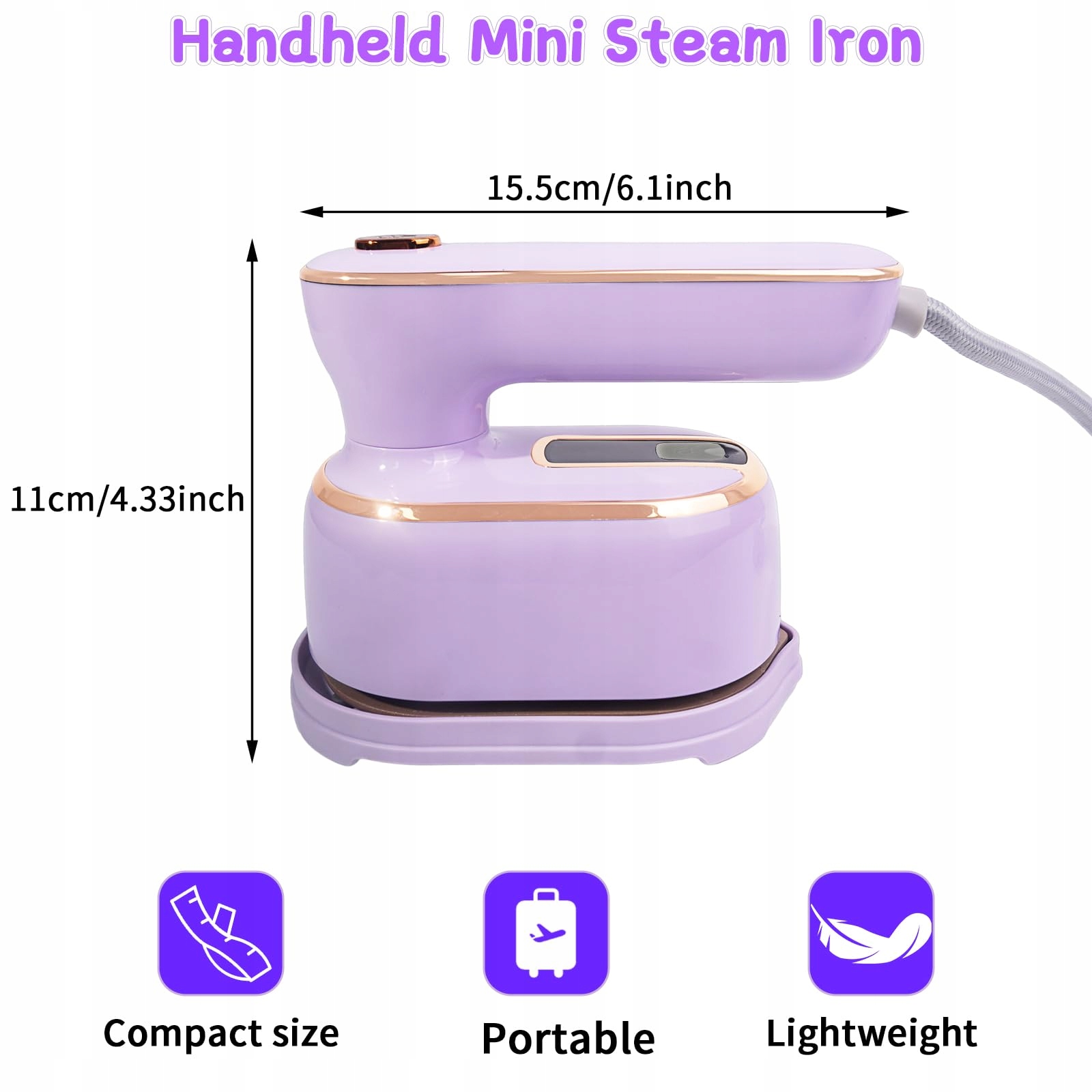 HIRSRIAN Żelazko Parowe Mini 1000W Składana Rączka Podróżne Dom Podróże — miniatura 5