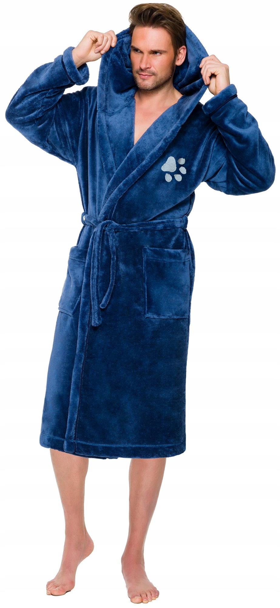 ŁAPKA CIEPŁY DŁUGI SZLAFROK MĘSKI Z KAPTUREM XXL Rozmiar XXL