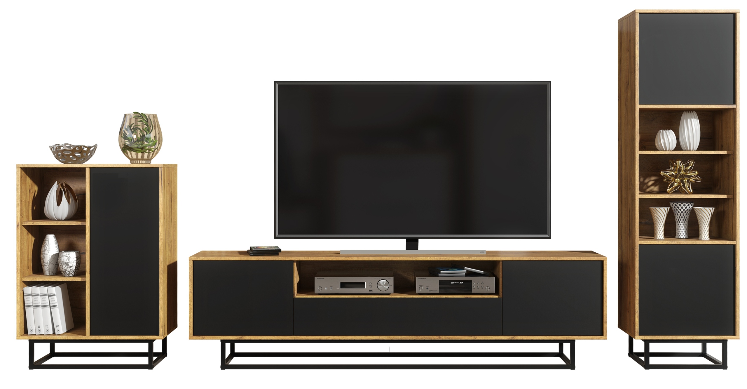

Szafka Rtv 200 CM Witryna Komoda Loft Dąb/czarny