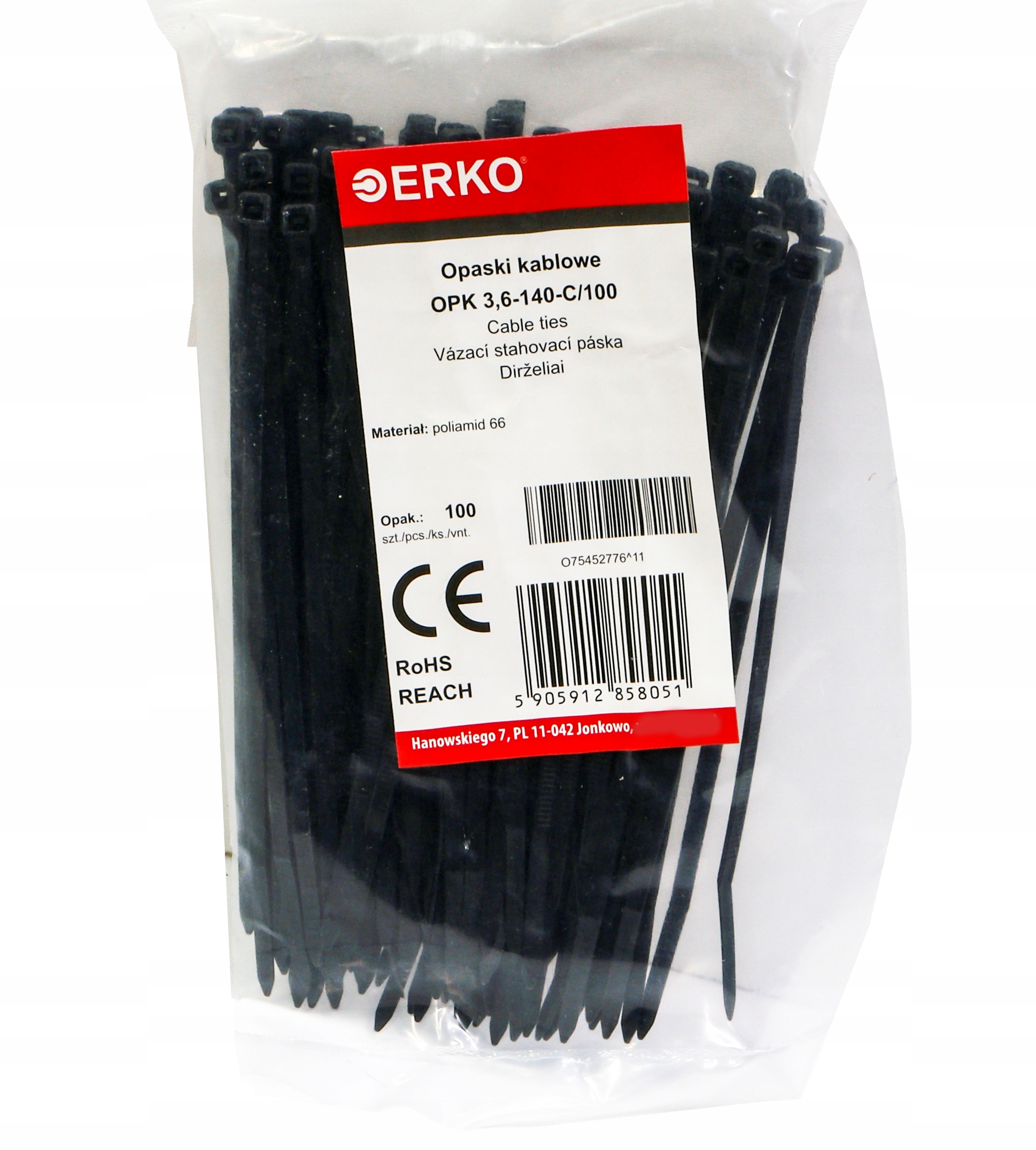 

opaska zaciskowa czarna Opk 140 3,6 100szt Erko