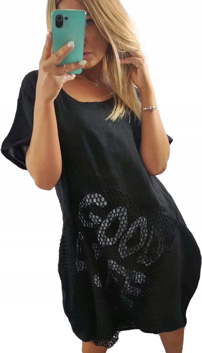 

Tunika Lniana Długa 90% len 10% bawełna roz. 52