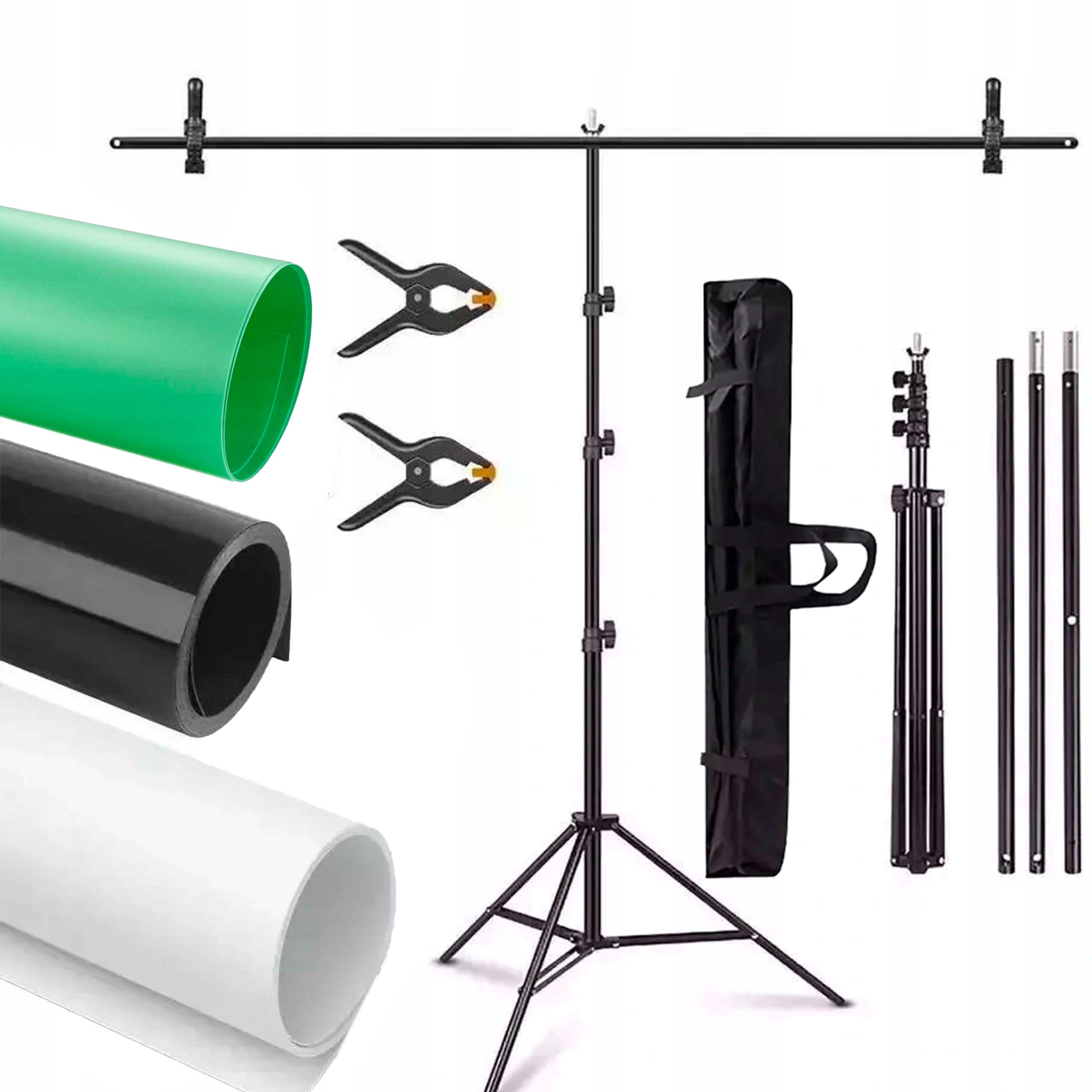 TŁO FOTOGRAFICZNE PVC BIAŁE + CZARNE 1,5x2m Zestaw do TEŁ TYP T Belka 1,5x2