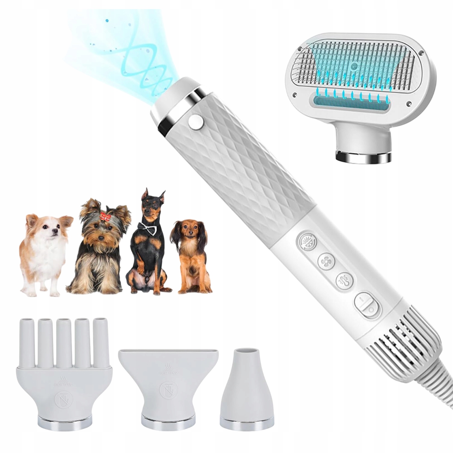 Levně Vysoušeč Vlasů Pro Psy Ovládání S Nastavitelnou Rychlostí 600W 4 Tryska