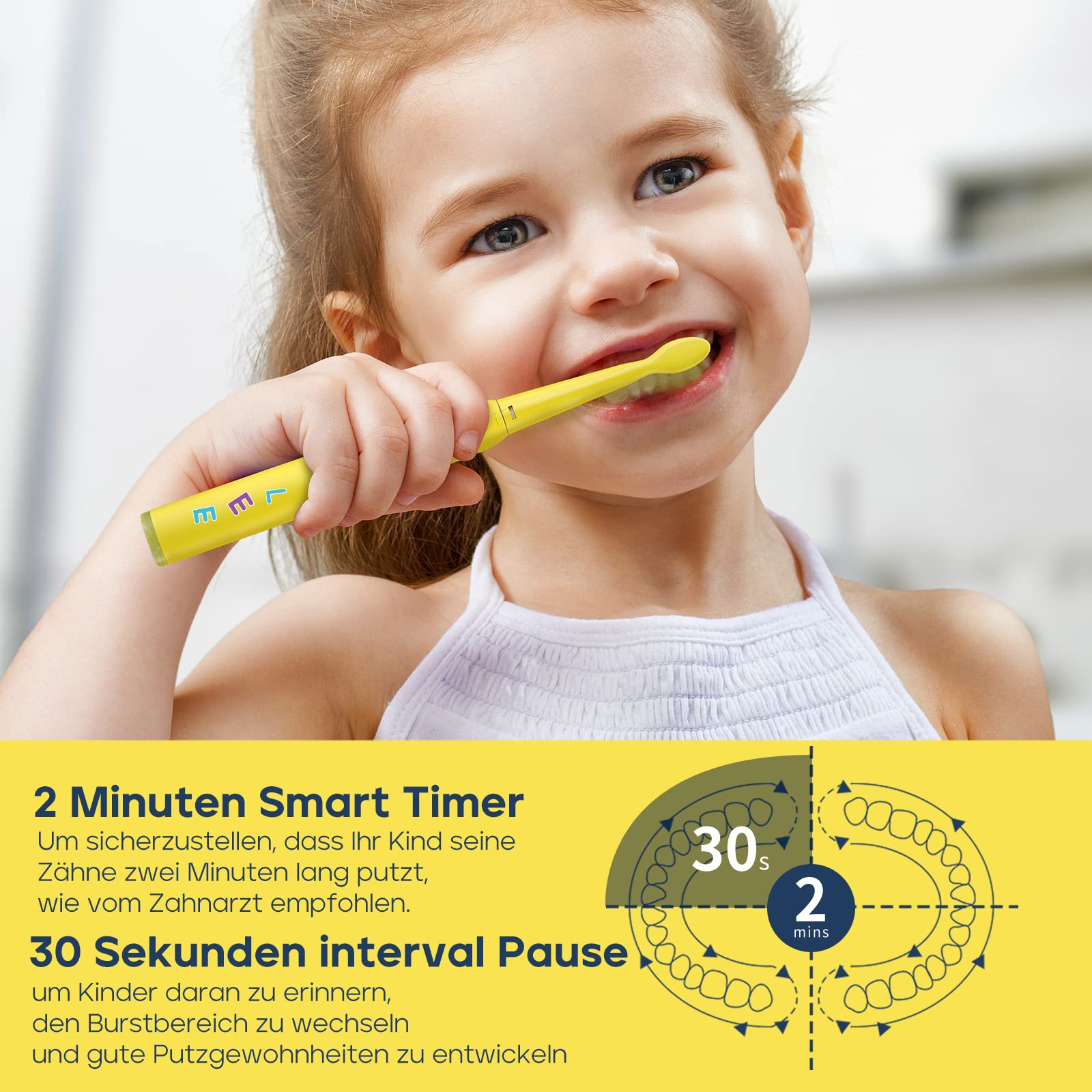 SEAGO Elektryczna Szczoteczka Dla Dzieci 6+ USB 5 Trybów IPX7 Żółta — miniatura 7