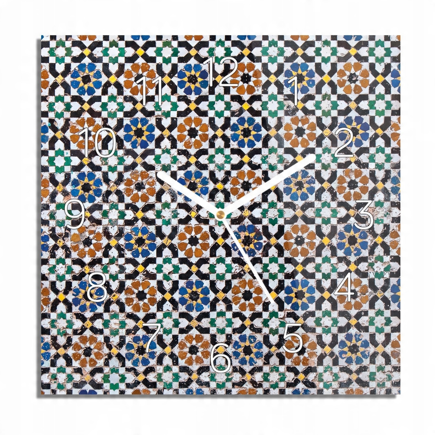 

Mozaika Maroko zegar szklany białe cyfry 30x30