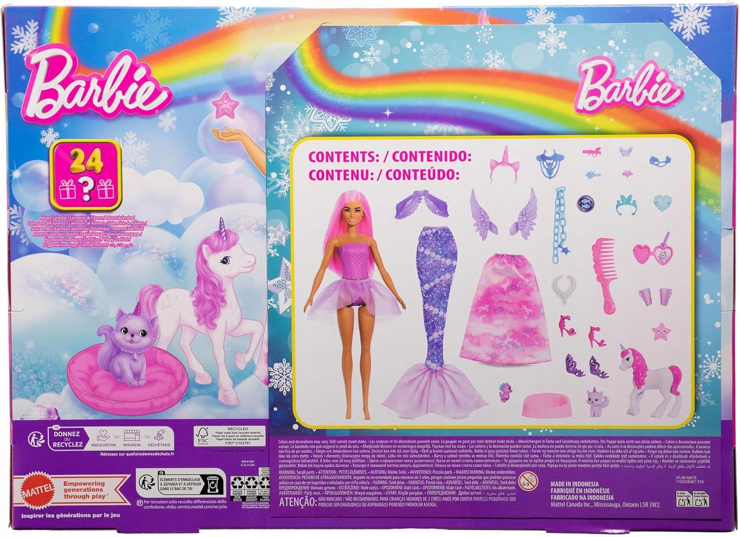 Адвент-календарь Barbie Мир фантазии 2025, кукла и 24 аксессуара, от 3 лет — фото 2